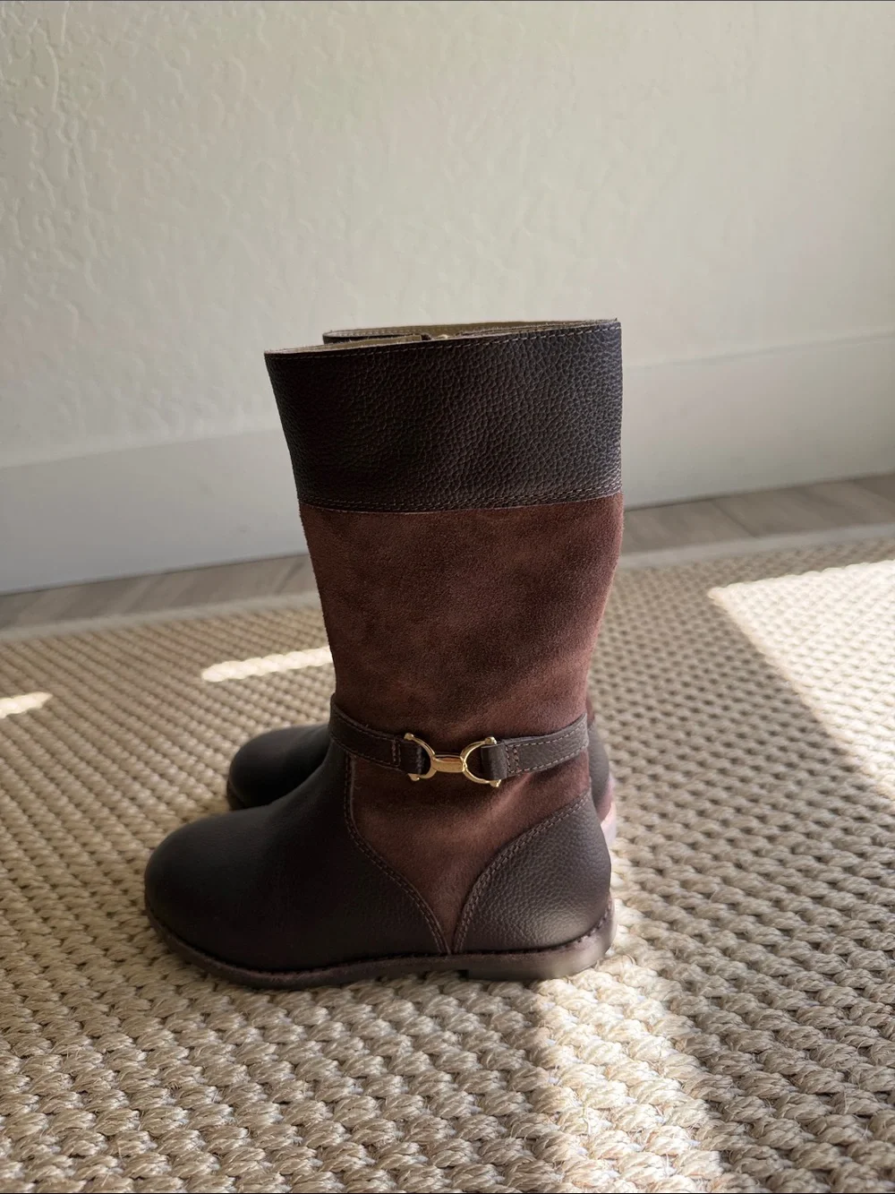 Janie and Jack Riding Boots Brown Leather & Suede Mid-Calf Boots size 12